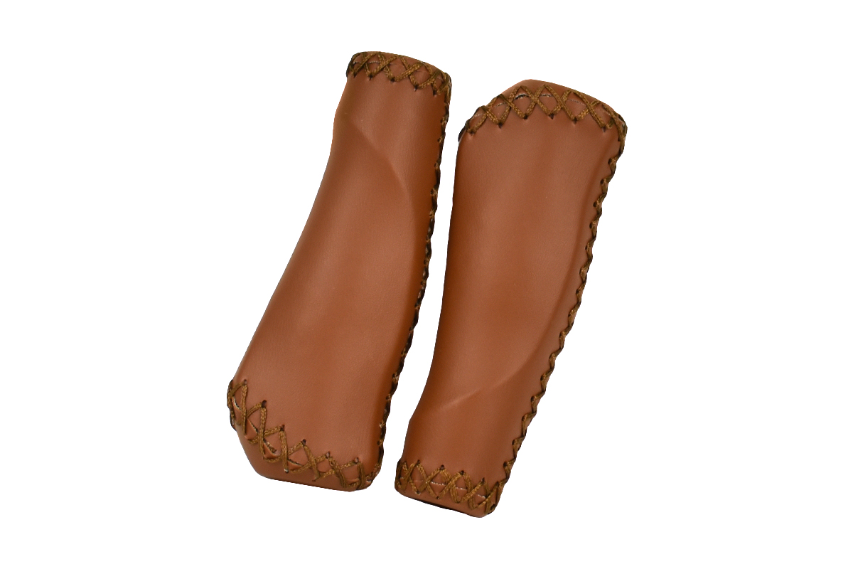 Грипсы MTB HL-GB310 135mm, эргономические, резина\кожзам, коричневые