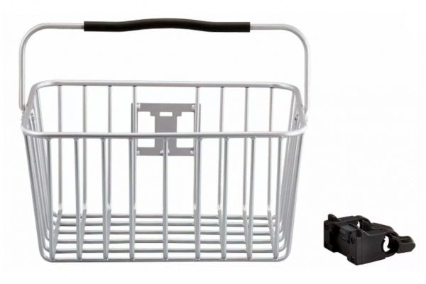 Корзина на руль, BY-109A быстросъемная с крепл., алюм., ручка для переноски., легкая, серебр.